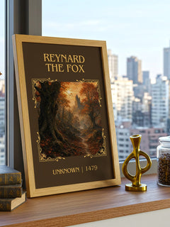 Reynard the Fox Classic Book Art Print by Unknown – framed print on a city-view windowsill