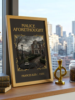 Malice Aforethought Classic Book Art Print by Francis Iles – framed print on a city-view windowsill