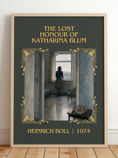 Lost Honour of Katharina Blum Classic Book Art Print by Heinrich Böll – framed print leaning on a wooden floor