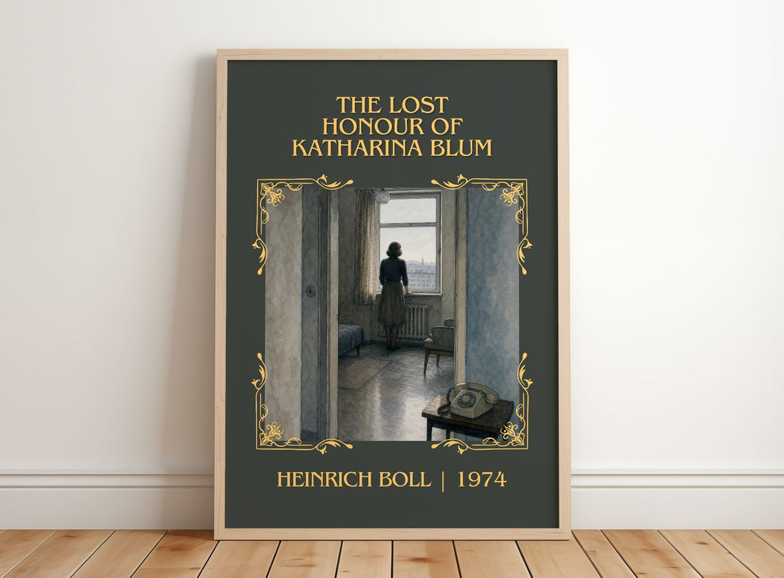 Lost Honour of Katharina Blum Classic Book Art Print by Heinrich Böll – framed print leaning on a wooden floor