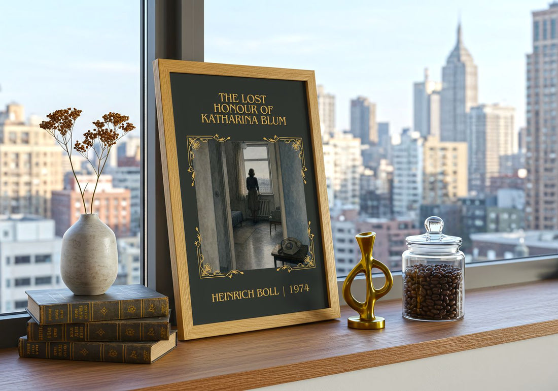 Lost Honour of Katharina Blum Classic Book Art Print by Heinrich Böll – framed print on a city-view windowsill