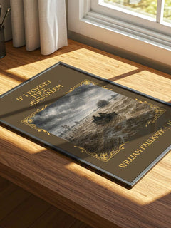 If I Forget Thee, Jerusalem Classic Book Art Print by William Faulkner – print on a sunlit desk