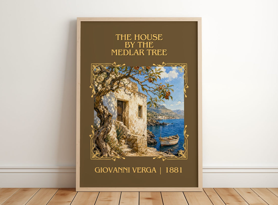 The House by the Medlar Tree Classic Book Art Print by Giovanni Verga – framed print leaning on a wooden floor