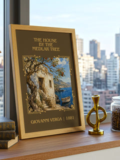 The House by the Medlar Tree Classic Book Art Print by Giovanni Verga – framed print on a city-view windowsill