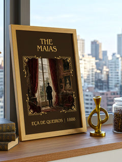 The Maias Classic Book Art Print by Eça de Queirós – framed print on a city-view windowsill