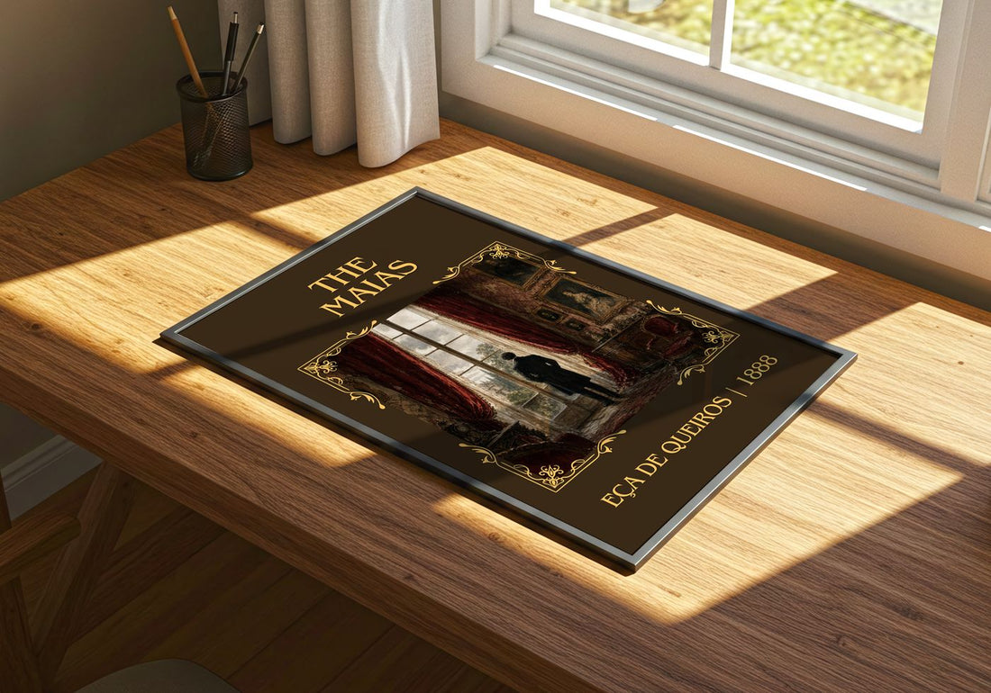 The Maias Classic Book Art Print by Eça de Queirós – print on a sunlit desk
