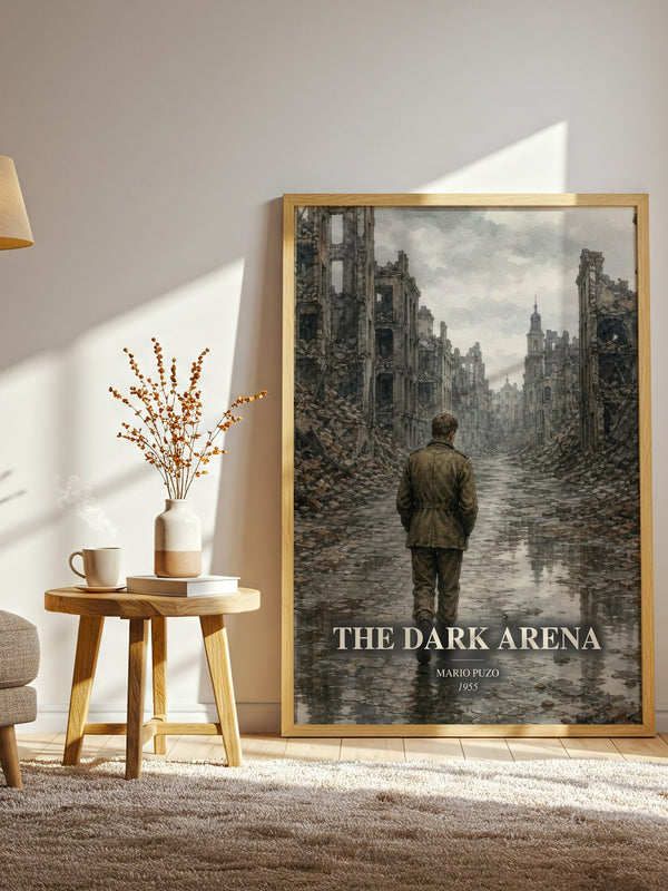 The Dark Arena watercolour print in frame leaning in hallway – literary fiction wall art