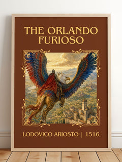 The Orlando Furioso Classic Book Art Print by Lodovico Ariosto – framed print leaning on a wooden floor
