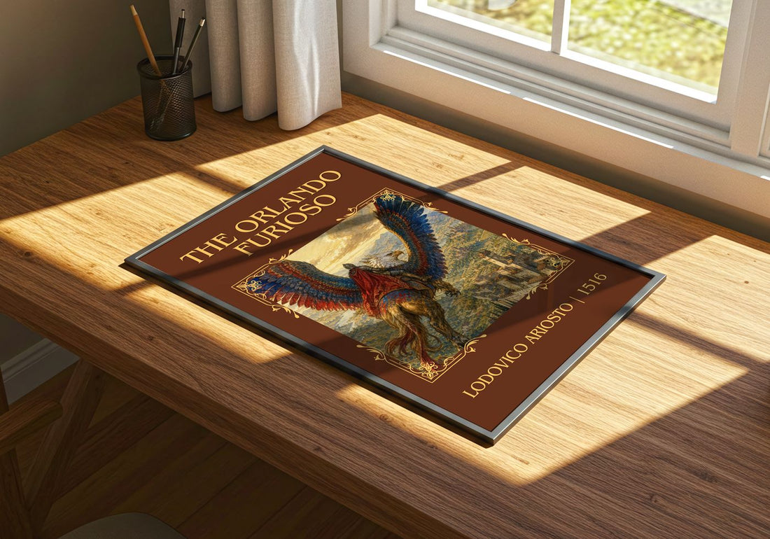 The Orlando Furioso Classic Book Art Print by Lodovico Ariosto – print on a sunlit desk