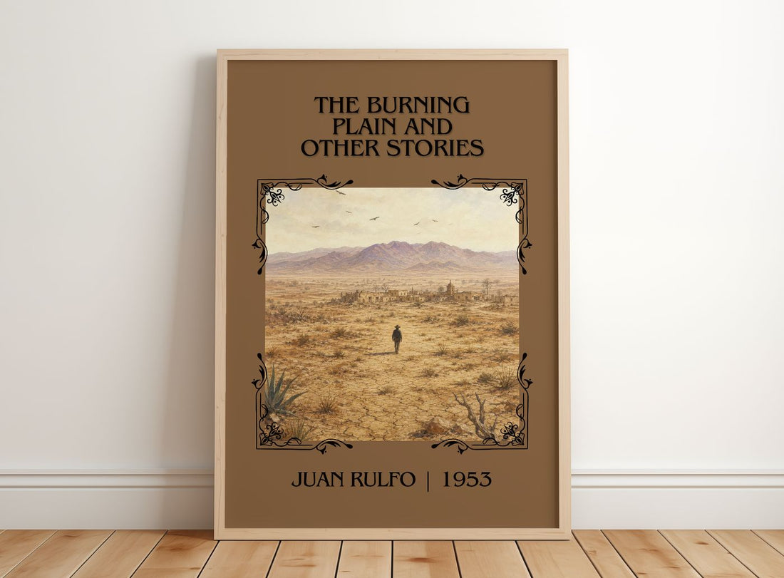 Burning Plain and Other Stories Classic Book Art Print by Juan Rulfo – framed print leaning on a wooden floor