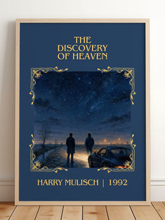 The Discovery of Heaven Classic Book Art Print by Harry Mulisch – framed print leaning on a wooden floor