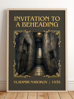 Invitation To A Beheading Classic Book Art Print by Vladimir Nabokov – framed print leaning on a wooden floor