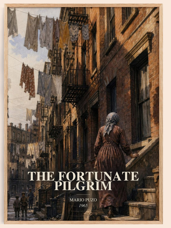 The Fortunate Pilgrim watercolour book poster by Mario Puzo – framed literary art print
