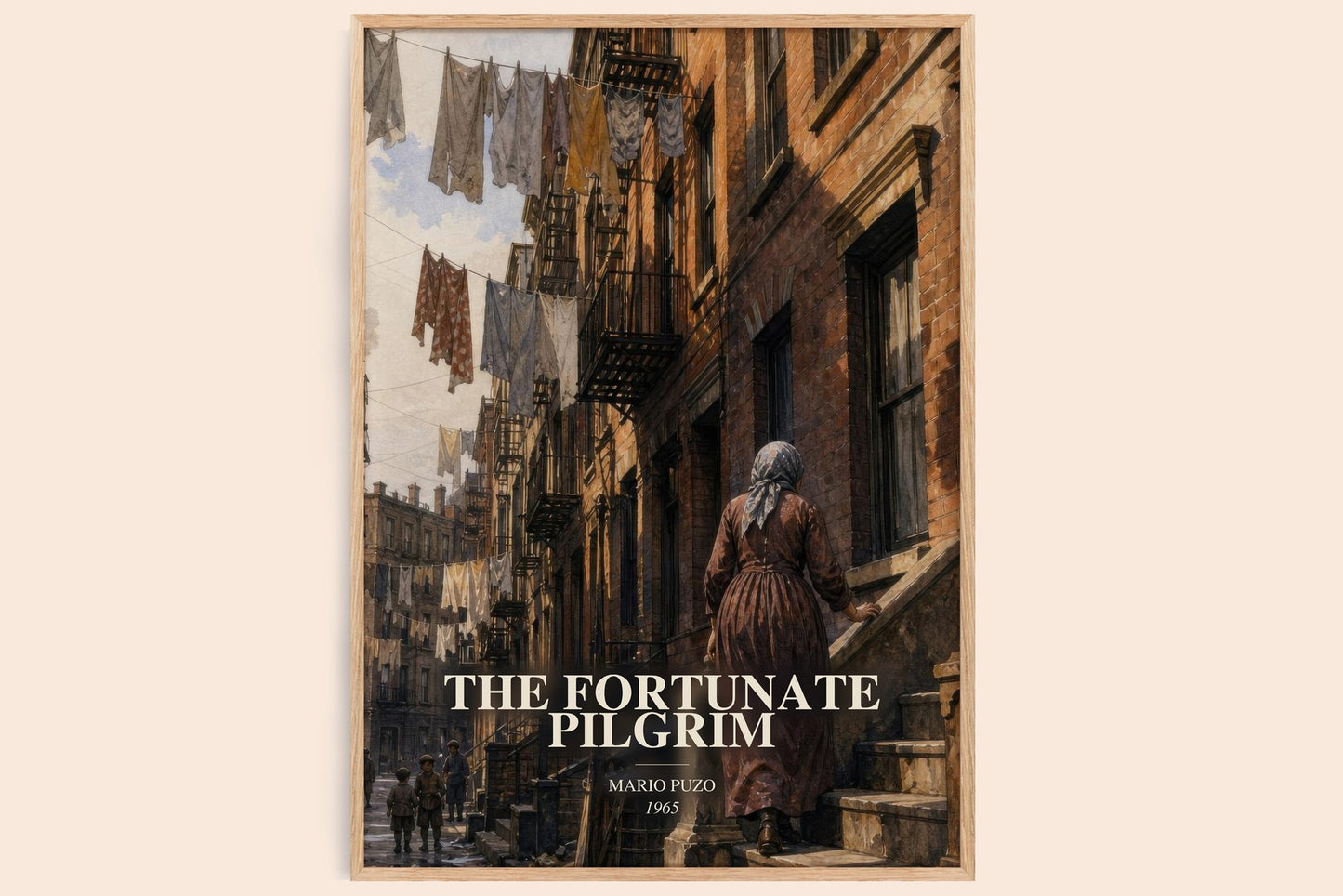 The Fortunate Pilgrim watercolour book poster by Mario Puzo – framed literary art print