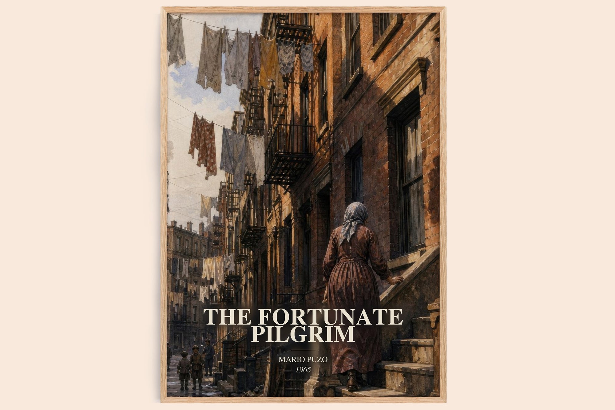 The Fortunate Pilgrim watercolour book poster by Mario Puzo – framed literary art print