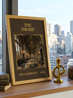 The Dwarf Classic Book Art Print by Par Lagerkvist – framed print on a city-view windowsill
