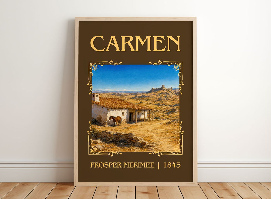 Carmen Classic Book Art Print by Prosper Mérimée – framed print leaning on a wooden floor