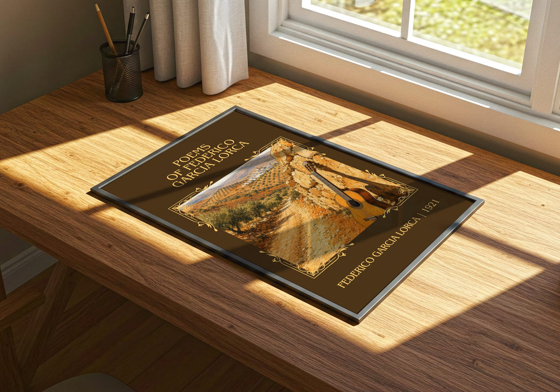 Poems of Federico García Lorca Classic Book Art Print by F. Lorca – print on a sunlit desk