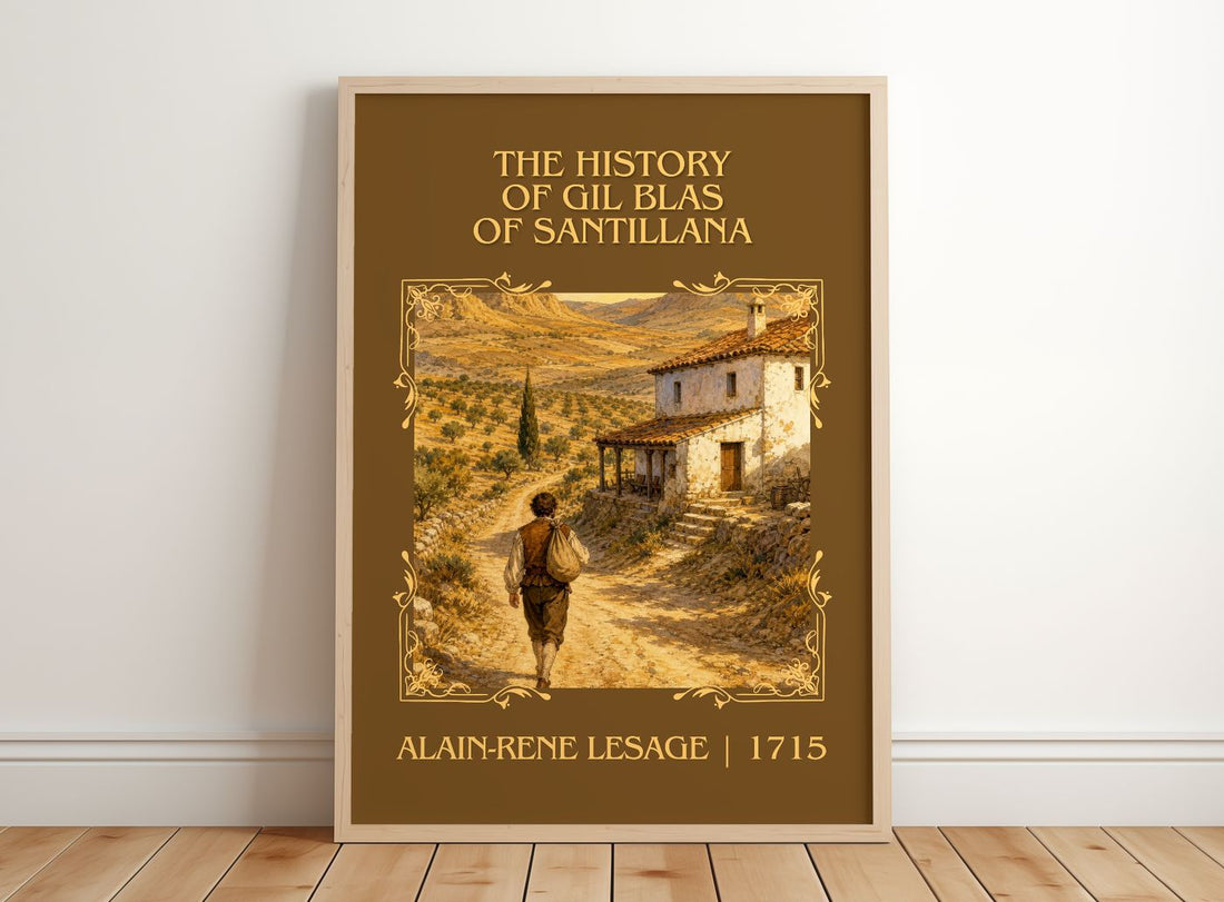 History Of Gil Blas Of Santillana Classic Book Art Print by A. Lesage – framed print leaning on a wooden floor