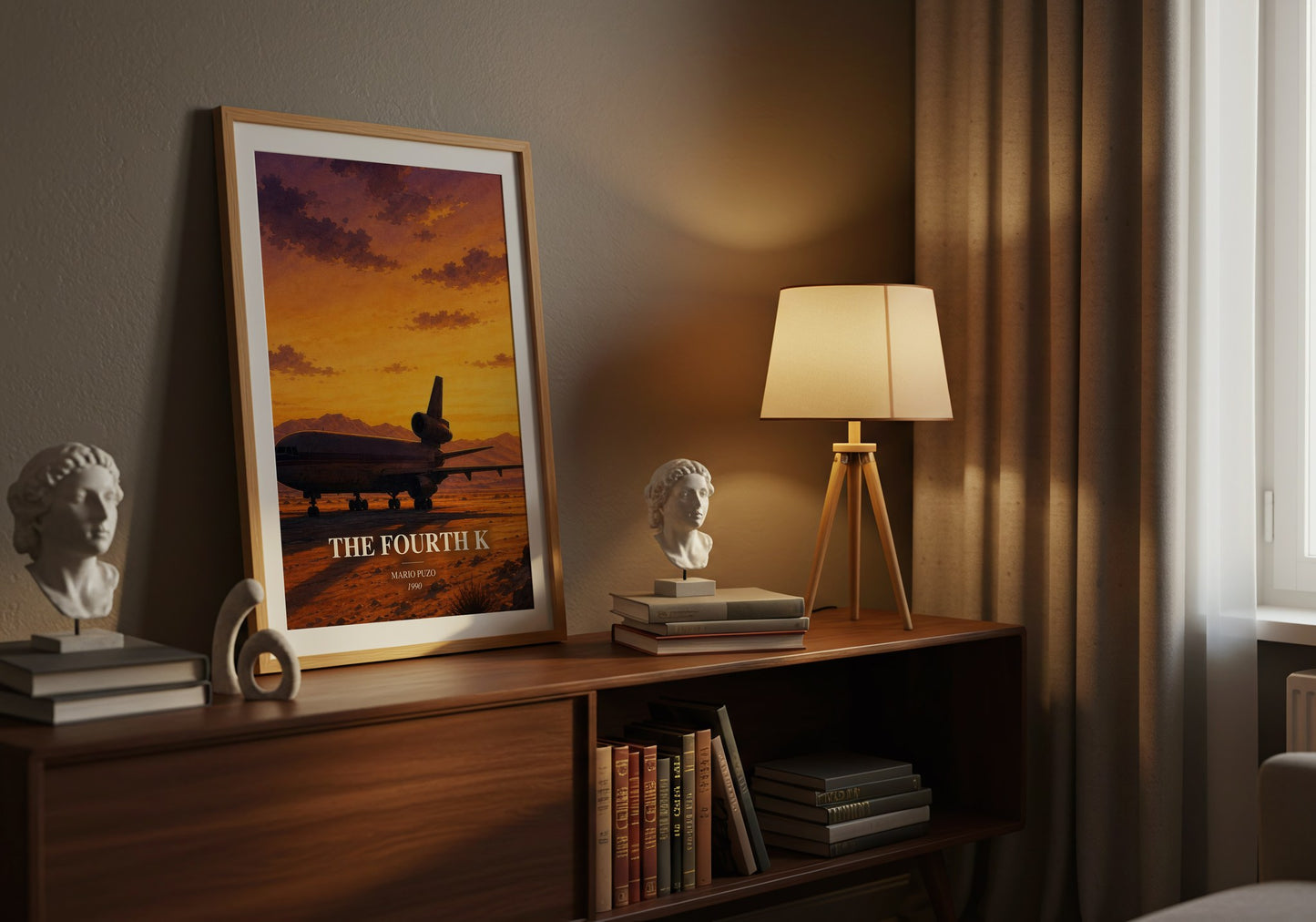 The Fourth K watercolour print on bookshelf – Mario Puzo fan gift