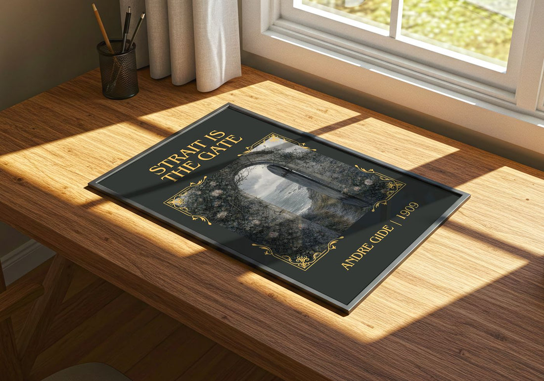 Strait is the Gate Classic Book Art Print by André Gide – print on a sunlit desk