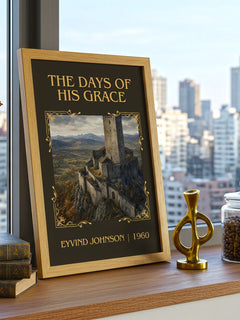The Days of His Grace Classic Book Art Print by Eyvind Johnson – framed print on a city-view windowsill