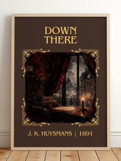 Down There Classic Book Art Print by J. K. Huysmans – framed print leaning on a wooden floor