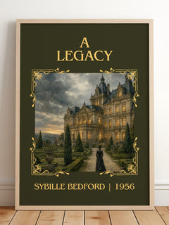 A Legacy Classic Book Art Print by Sybille Bedford – framed print leaning on a wooden floor