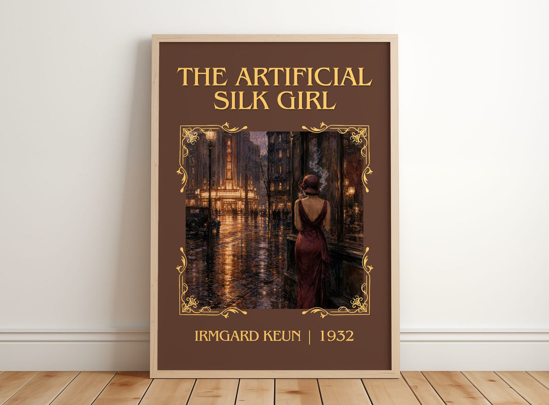 The Artificial Silk Girl Classic Book Art Print by Irmgard Keun – framed print leaning on a wooden floor