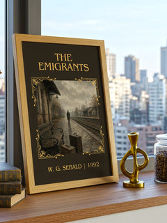 The Emigrants Classic Book Art Print by W. G. Sebald – framed print on a city-view windowsill