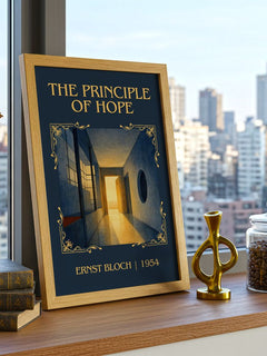 The Principle Of Hope Classic Book Art Print by Ernst Bloch – framed print on a city-view windowsill