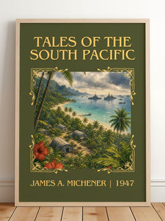 Tales of the South Pacific Classic Book Art Print by James A. Michener – framed print leaning on a wooden floor
