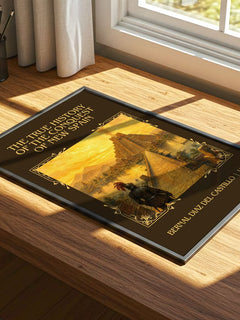 The True History of the Conquest of New Spain Classic Book Art Print by Bernal Díaz del Castillo – print on a sunlit desk