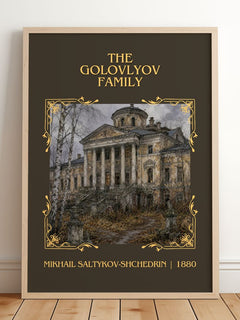Golovlyov Family Classic Book Art Print by Mikhail Saltykov-Shchedrin – framed print leaning on a wooden floor