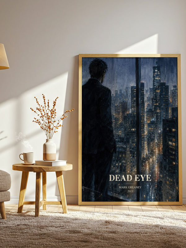 Dead Eye watercolour print in frame leaning in hallway – thriller wall art
