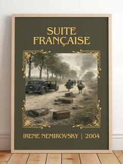 Suite Française Classic Book Art Print by Irène Némirovsky – framed print leaning on a wooden floor