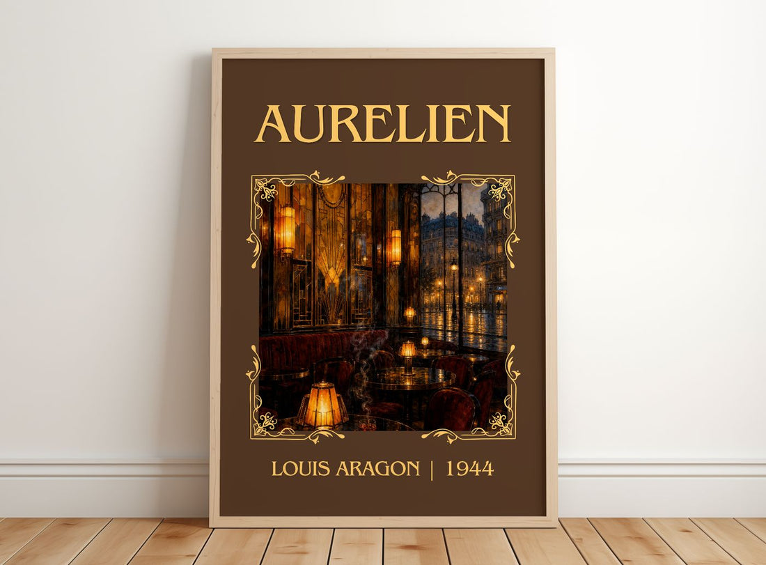 Aurélien Classic Book Art Print by Louis Aragon – framed print leaning on a wooden floor