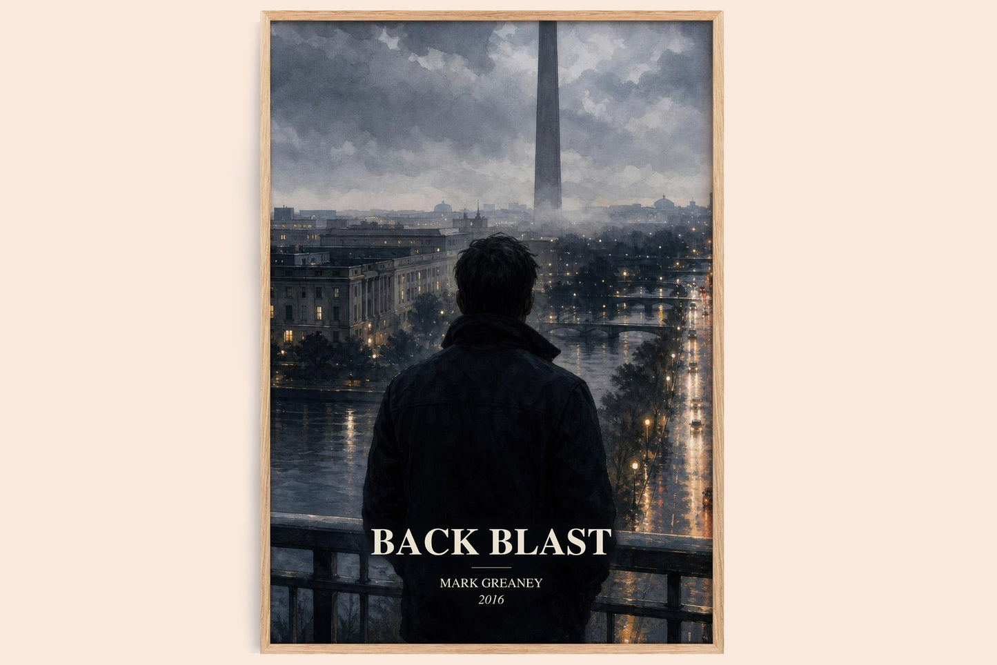 Back Blast watercolour book poster by Mark Greaney – framed literary art print