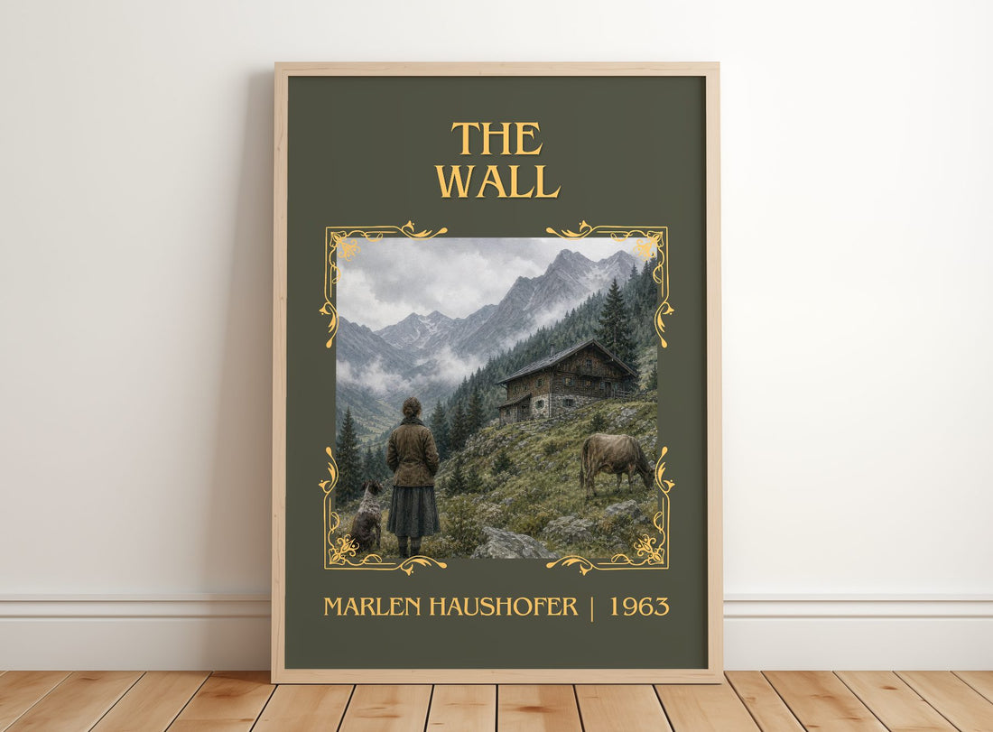 The Wall Classic Book Art Print by Marlen Haushofer – framed print leaning on a wooden floor