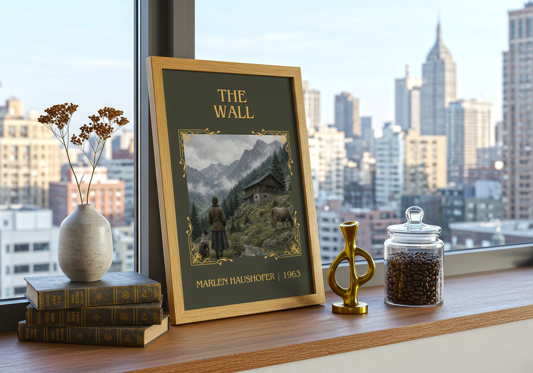 The Wall Classic Book Art Print by Marlen Haushofer – framed print on a city-view windowsill