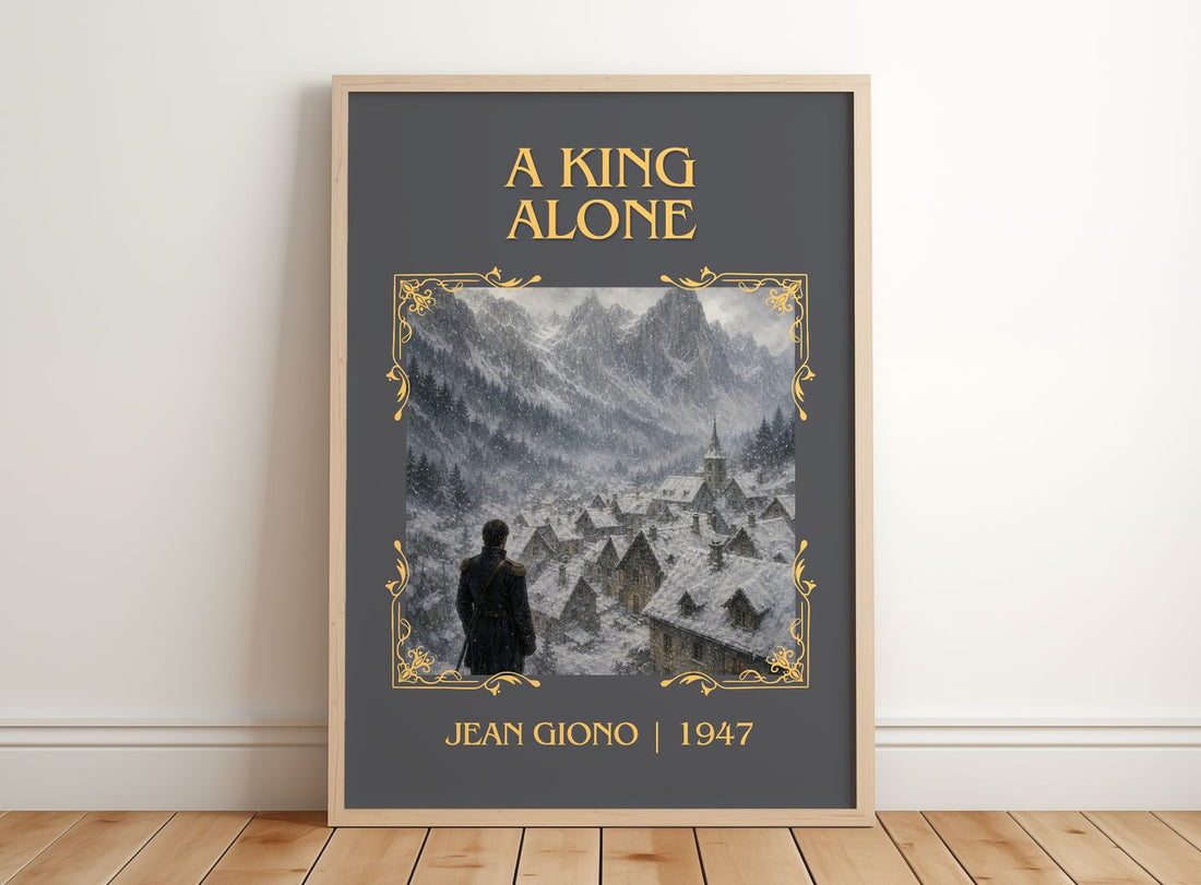 A King Alone Classic Book Art Print by Jean Giono – framed print leaning on a wooden floor