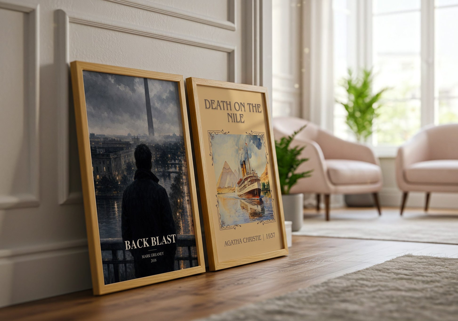 Back Blast watercolour print framed by window – literary home decor