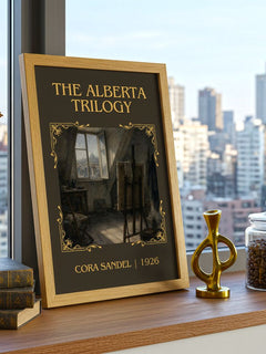 The Alberta Trilogy Classic Book Art Print by Cora Sandel – framed print on a city-view windowsill