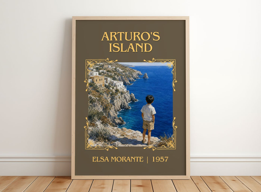 Arturo's Island Classic Book Art Print by Elsa Morante – framed print leaning on a wooden floor