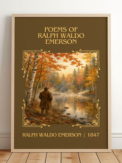 Poems Of Ralph Waldo Emerson Classic Book Art Print by R. Emerson – framed print leaning on a wooden floor