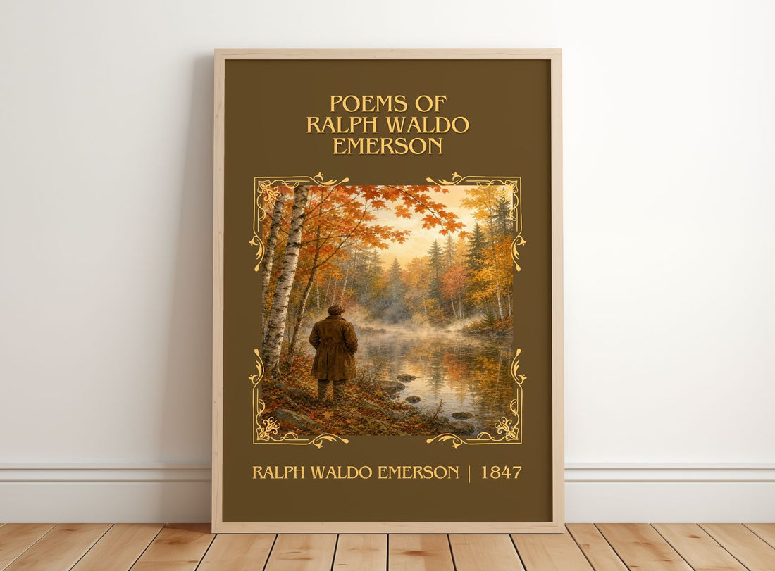 Poems Of Ralph Waldo Emerson Classic Book Art Print by R. Emerson – framed print leaning on a wooden floor