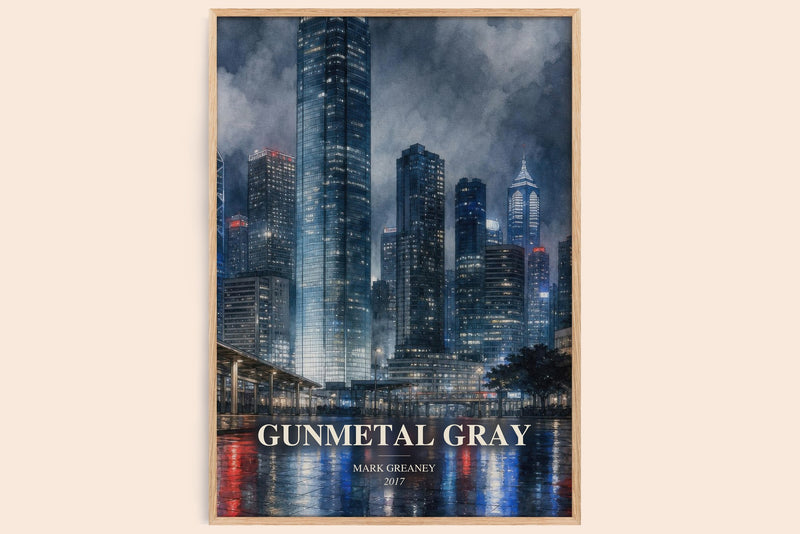 Gunmetal Gray watercolour book poster by Mark Greaney – framed literary art print