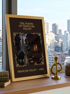 The Poems of Francois Villon Classic Book Art Print by François Villon – framed print on a city-view windowsill
