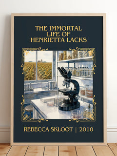 Immortal Life of Henrietta Lacks Classic Book Art Print by R. Skloot – framed print leaning on a wooden floor