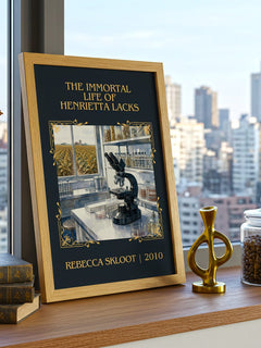 Immortal Life of Henrietta Lacks Classic Book Art Print by R. Skloot – framed print on a city-view windowsill